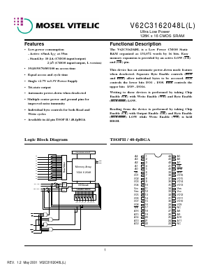 V62C3162048L-100B Datasheet PDF Mosel Vitelic, Corp