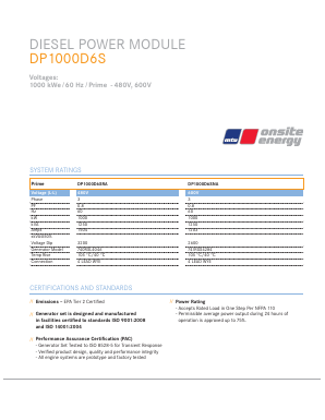 DP1000D6SNA Datasheet PDF MTU Onsite Energy Corporation