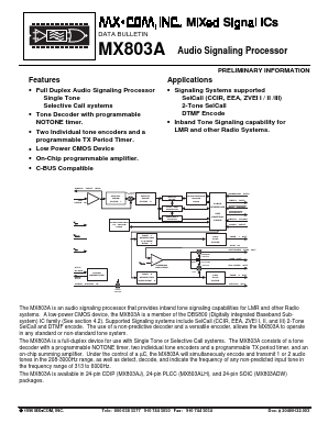 MX803ALH Datasheet PDF MX-COM Inc 