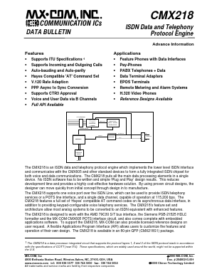 CMX218S1 Datasheet PDF MX-COM Inc 
