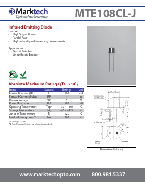 MTE108CL-J Datasheet PDF Marktech Optoelectronics