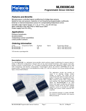 MLX90308CABL Datasheet PDF Melexis Microelectronic Systems 