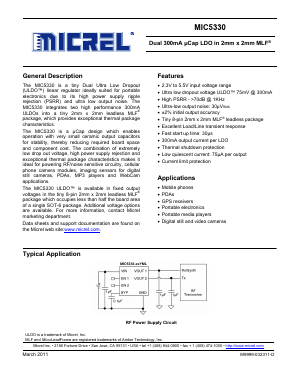 MIC5330-3.3/2.8YML Datasheet PDF Micrel