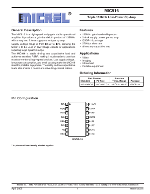 MIC916 Datasheet PDF Micrel