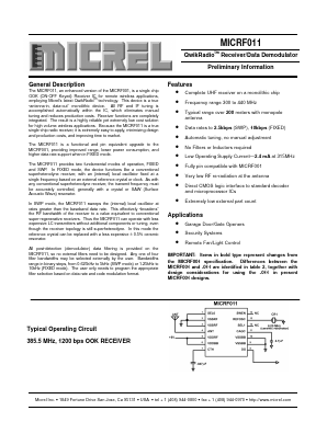 MICRF011BN Datasheet PDF Micrel