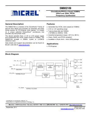 SM802109UMGTR Datasheet PDF Micrel