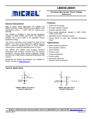 LM4041CYM3-ADJTR Datasheet PDF Micrel