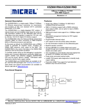 KSZ8081RNACA Datasheet PDF Micrel