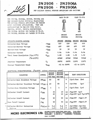 2N2906 Datasheet PDF Micro Electronics