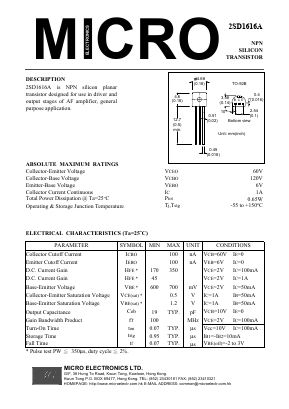 2SD1616A Datasheet PDF Micro Electronics