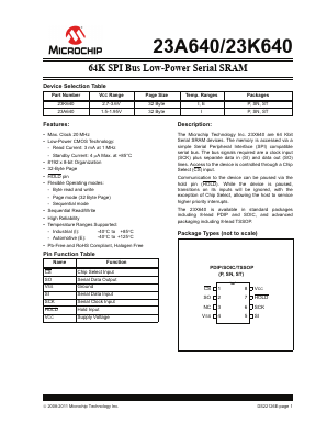 23A640-E/SN Datasheet PDF Microchip Technology