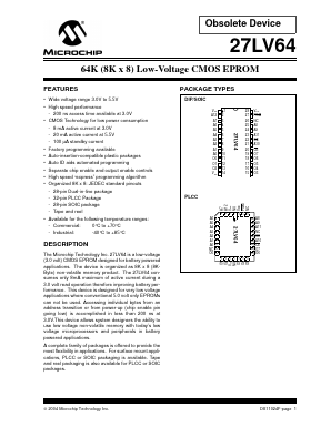 27LV64-20IL Datasheet PDF Microchip Technology