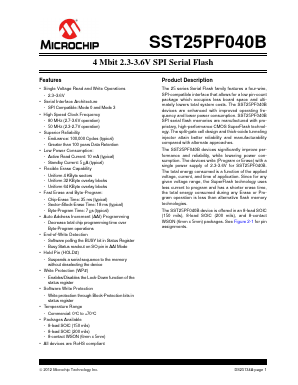 SST25PF040B-80-4C-SAE-T Datasheet PDF Microchip Technology
