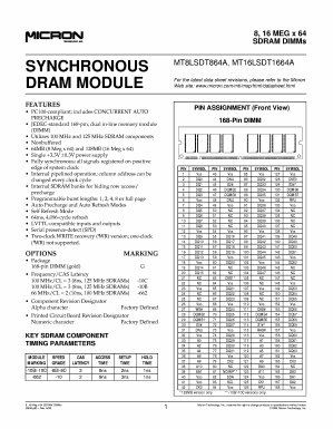 MT8LSDT864AG-662 Datasheet PDF Micron Technology