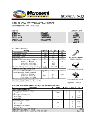 2N2221A Datasheet PDF Microsemi Corporation
