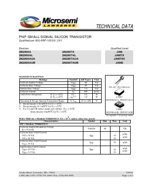 2N2906AUA Datasheet PDF Microsemi Corporation