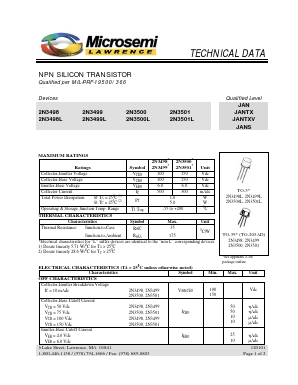 2N3500 Datasheet PDF Microsemi Corporation