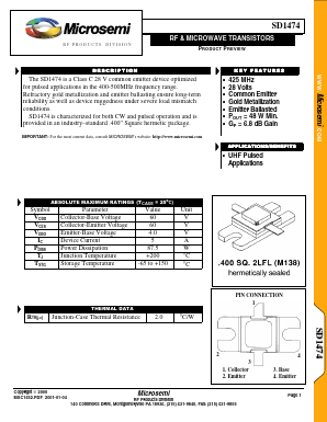 SD1474 Datasheet PDF Microsemi Corporation
