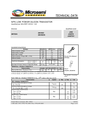2N720AJAN Datasheet PDF Microsemi Corporation