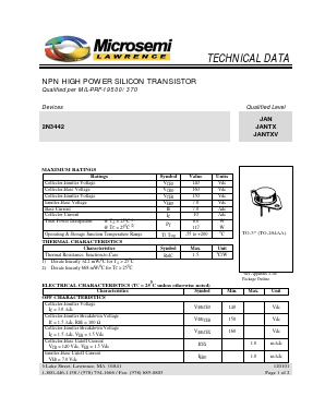 JANTXV2N3442 Datasheet PDF Microsemi Corporation