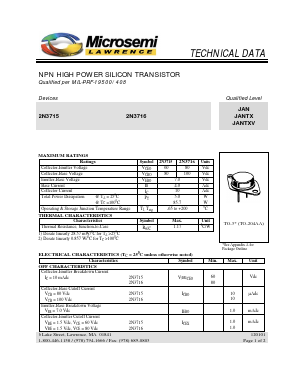 2N3716 Datasheet PDF Microsemi Corporation
