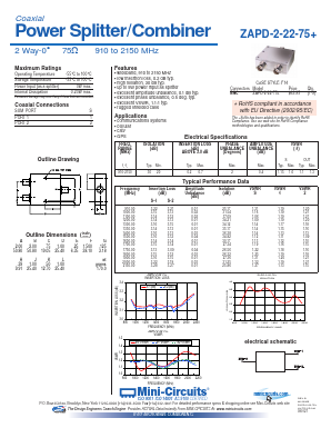 ZAPD-2-22-75+ Datasheet PDF Minicircuits