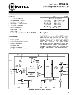 MT8870D Datasheet PDF Mitel Networks
