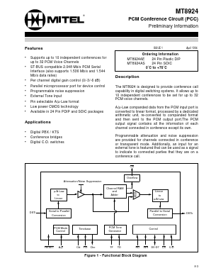 MT8924AE Datasheet PDF Mitel Networks