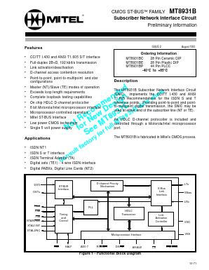 MT8931BE Datasheet PDF Mitel Networks