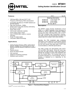 MT8841AN Datasheet PDF Mitel Networks