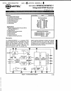 MT8870CS-1 Datasheet PDF Mitel Networks