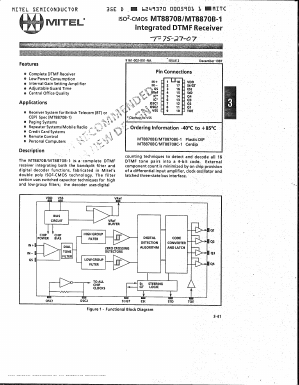 MT8870B Datasheet PDF Mitel Networks