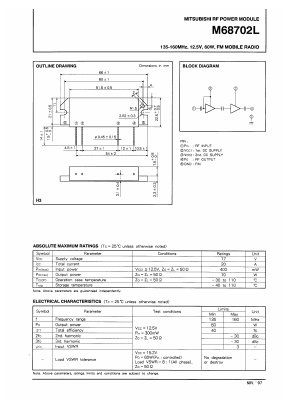 M68702L Datasheet PDF MITSUBISHI ELECTRIC 