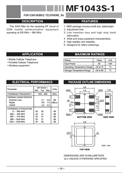 MF1043S-1 Datasheet PDF MITSUBISHI ELECTRIC 