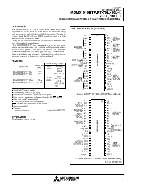 M5M51016BTP-10LL-I Datasheet PDF MITSUBISHI ELECTRIC 