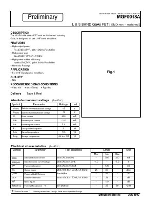 MGF0918A Datasheet PDF MITSUBISHI ELECTRIC 