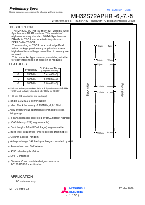 MH32S72APHB-6 Datasheet PDF MITSUBISHI ELECTRIC 