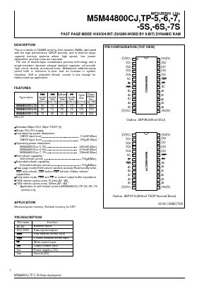 M5M44800CTP-5 Datasheet PDF MITSUBISHI ELECTRIC 