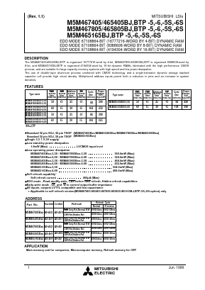 M5M467805BTP-6S Datasheet PDF MITSUBISHI ELECTRIC 