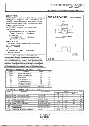MGF1801BT Datasheet PDF MITSUBISHI ELECTRIC 