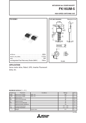 FK16UM-5 Datasheet PDF MITSUBISHI ELECTRIC 