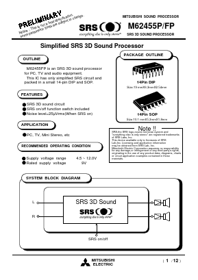 M62455P Datasheet PDF MITSUBISHI ELECTRIC 