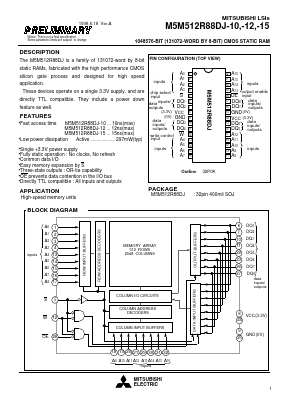 M5M512R88DJ-10 Datasheet PDF MITSUBISHI ELECTRIC 