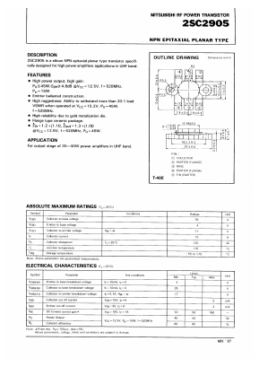 2SC2905 Datasheet PDF MITSUBISHI ELECTRIC 