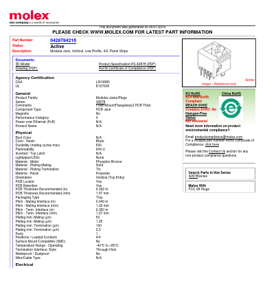 42878-6360 Datasheet PDF Molex Connectors