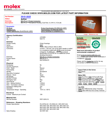 0039012025 Datasheet PDF Molex Connectors