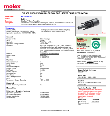 130244-1201 Datasheet PDF Molex Connectors