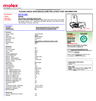 0471511002 Datasheet PDF Molex Connectors