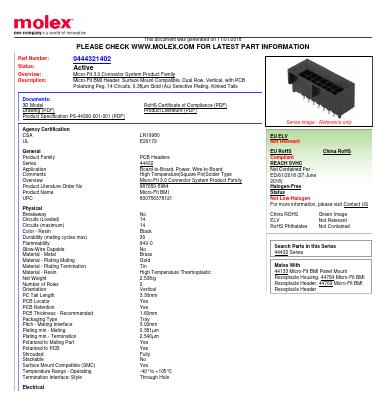 0444321402 Datasheet PDF Molex Connectors