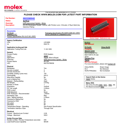 0022280042 Datasheet PDF Molex Connectors